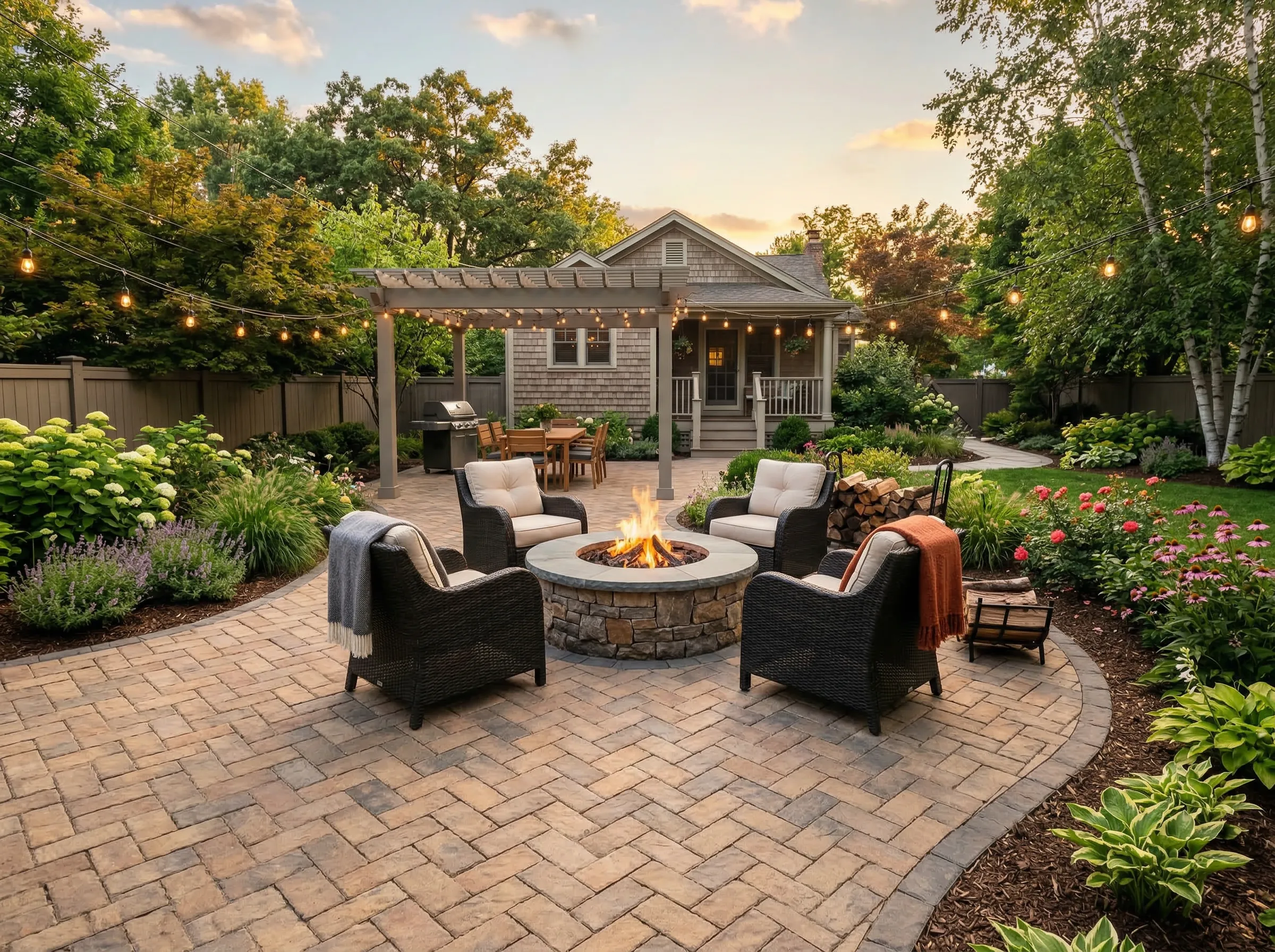 Backyard firepit design for a Cleveland Heights, OH property