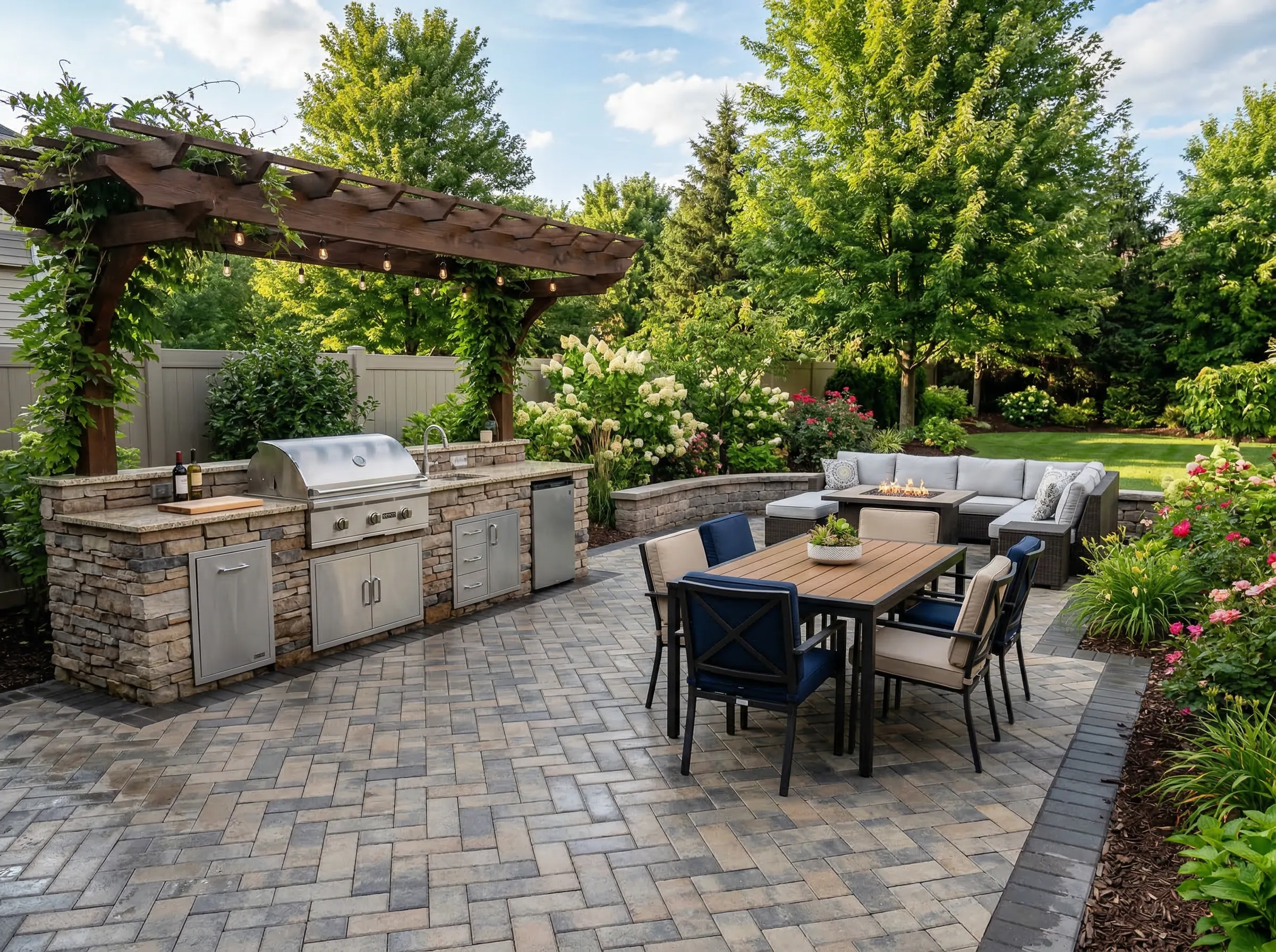 Cleveland Heights patio outdoor kitchen built by Uston Roof and Masonry