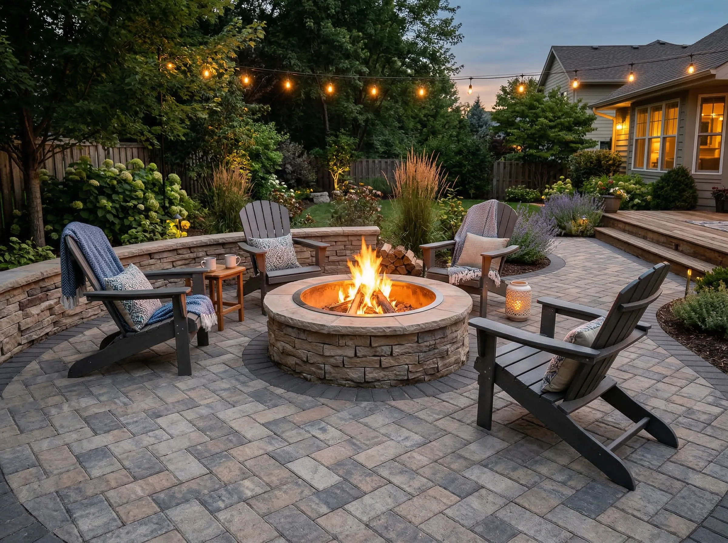 Outdoor firepit table feature in Cleveland Heights, OH