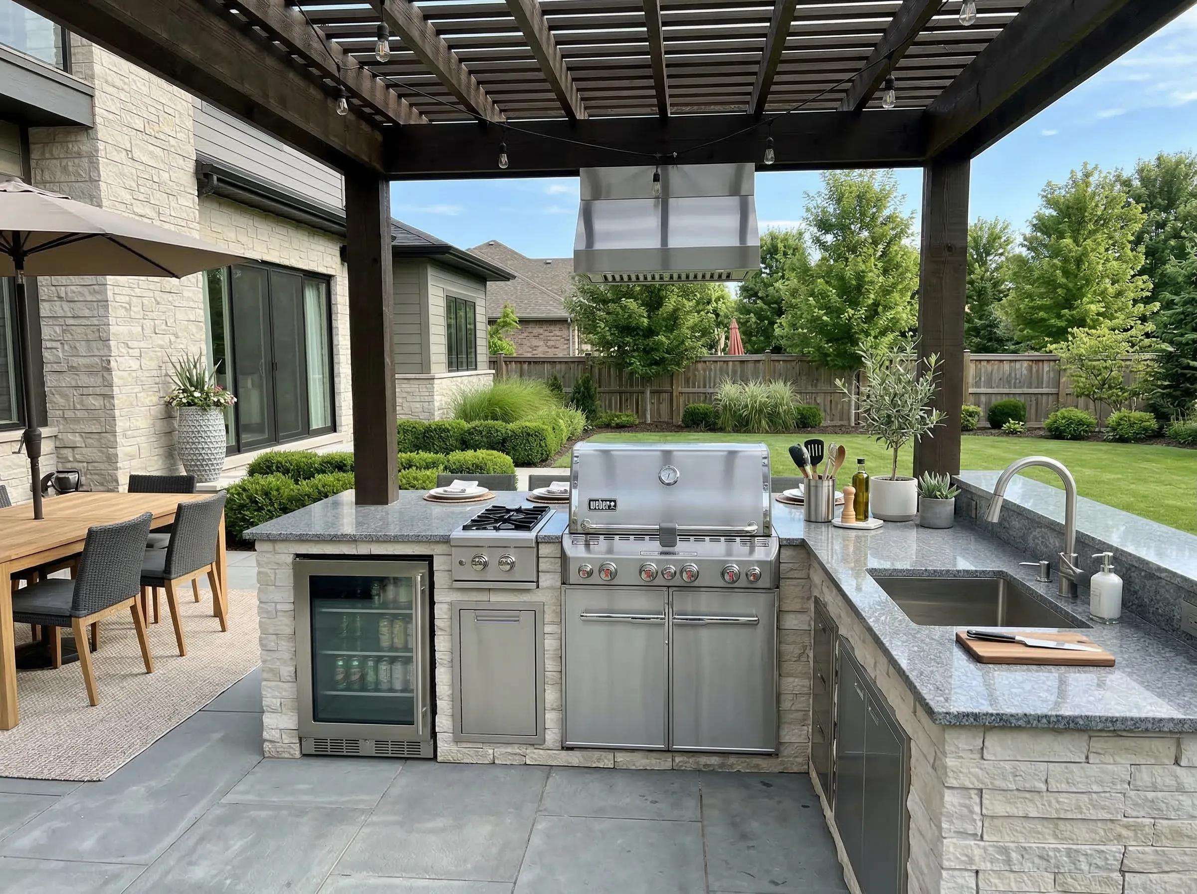Modern outdoor kitchen with grill island in Ohio
