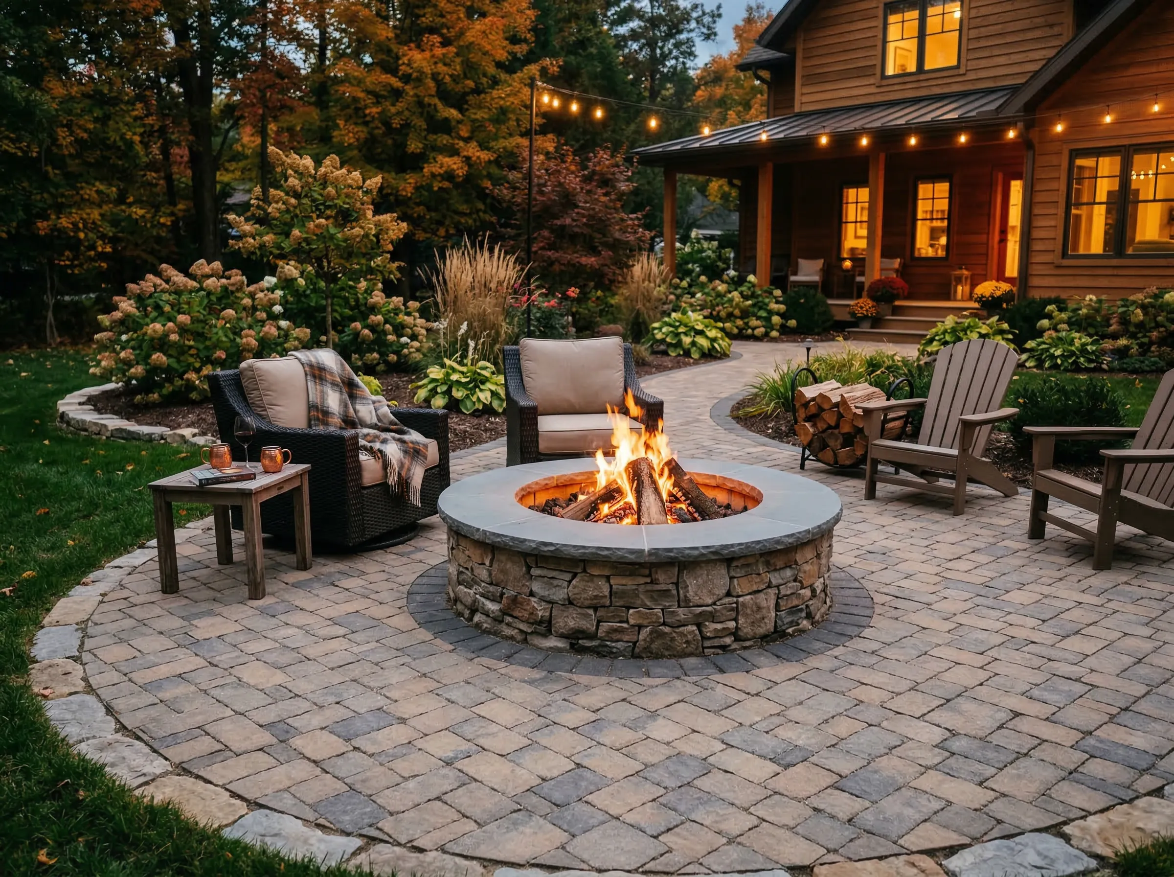 Stone firepit construction in a Cleveland Heights, OH neighborhood